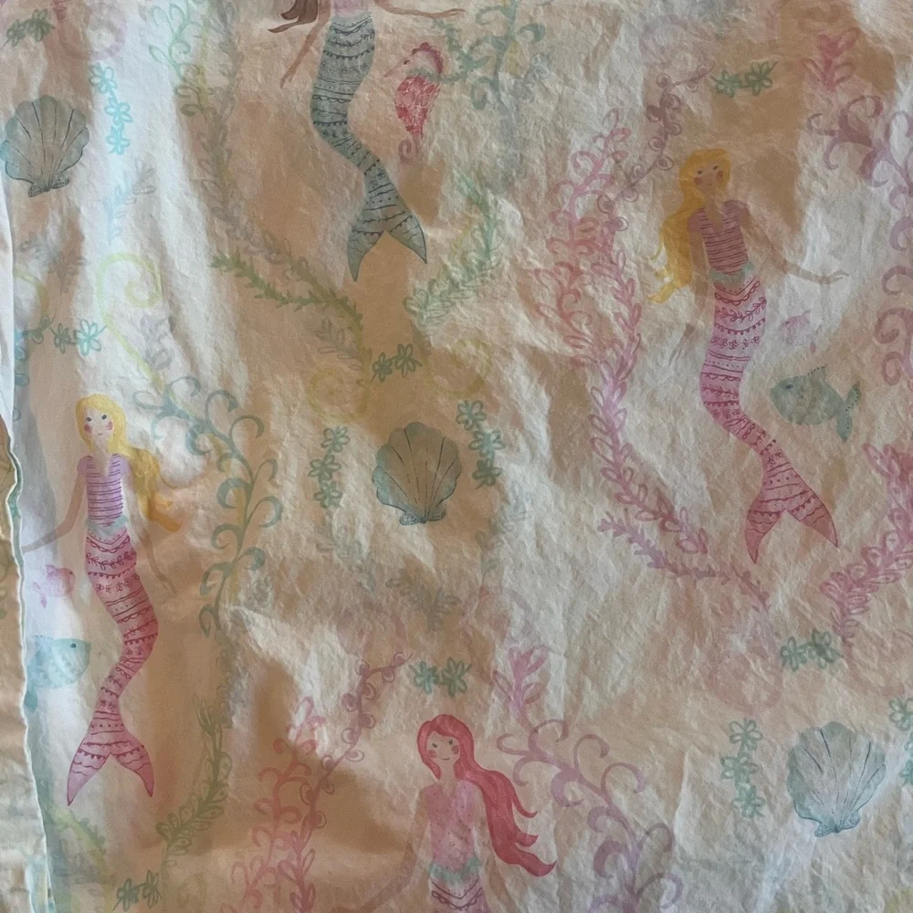 Pottery barn Mermaid Print Bedding twin flat sheet size 💯 cotton